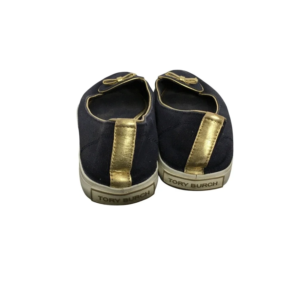 Tory Burch Marni Satin D'Orsay Flats Vintage Slip On‎ Navy Blue With Bow READ